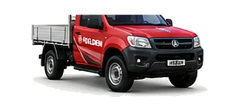 Holden Colorado Cab Chassis in red with custom van vinyl graphics, front three-quarter view.