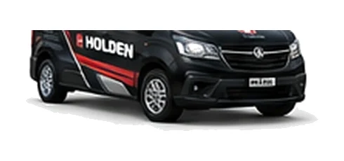 Holden Combo Cargo in black with custom van vinyl graphics, front three-quarter view.