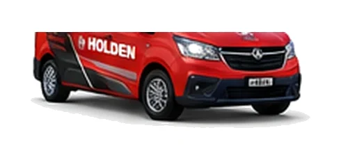 Holden Combo Cargo in red with custom van vinyl graphics, front three-quarter view.