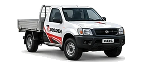 Holden Rodeo Cab Chassis in white with custom van vinyl graphics, front three-quarter view.