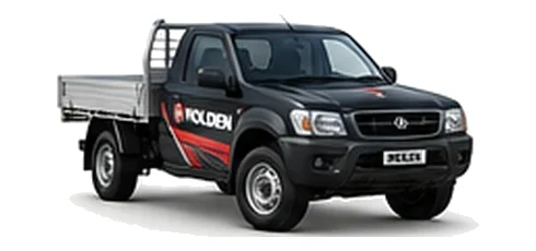 Holden Rodeo Cab Chassis in black with custom van vinyl graphics, front three-quarter view.