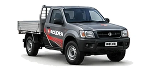 Holden Rodeo Cab Chassis in grey with custom van vinyl graphics, front three-quarter view.