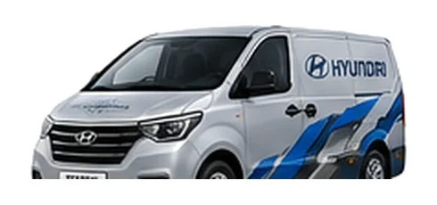 Hyundai Starex Panel Van in silver with custom van vinyl graphics, front three-quarter view.
