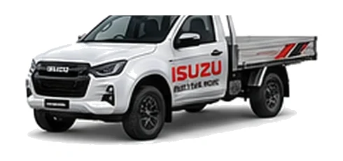 Isuzu D-Max Single Cab in white with custom van vinyl graphics, front three-quarter view.