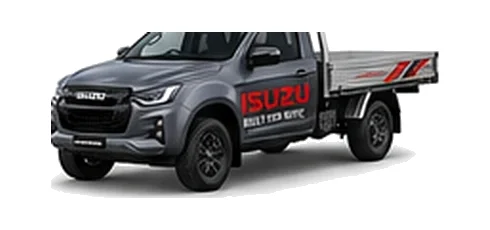 Isuzu D-Max Single Cab in grey with custom van vinyl graphics, front three-quarter view.