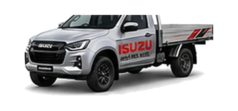 Isuzu D-Max Single Cab in silver with custom van vinyl graphics, front three-quarter view.