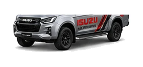 Isuzu D-Max Utility in silver with custom van vinyl graphics, front three-quarter view.