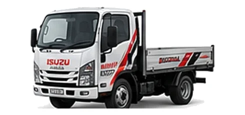 Isuzu Grafter in white with custom van vinyl graphics, front three-quarter view.