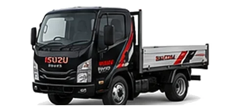 Isuzu Grafter in black with custom van vinyl graphics, front three-quarter view.