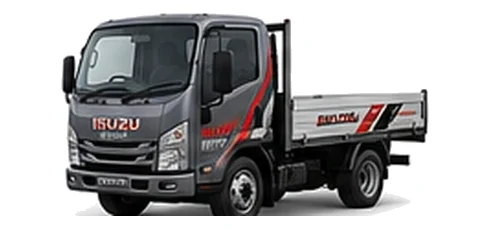 Isuzu Grafter in grey with custom van vinyl graphics, front three-quarter view.