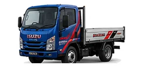 Isuzu Grafter in blue with custom van vinyl graphics, front three-quarter view.