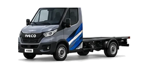 Iveco Daily Chassis Cab in grey with custom van vinyl graphics, front three-quarter view.