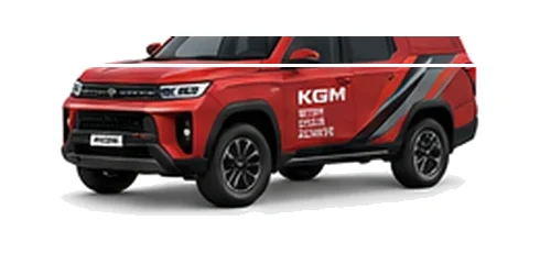 KGM Torres Commercial in red with custom van vinyl graphics, front three-quarter view.