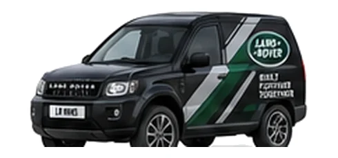 Land Rover Freelander Commercial in black with custom van vinyl graphics, front three-quarter view.