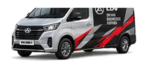 LDV Deliver 7 in silver with custom van vinyl graphics, front three-quarter view.