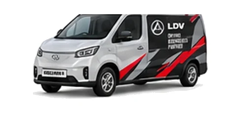 LDV eDeliver 3 in silver with custom van vinyl graphics, front three-quarter view.