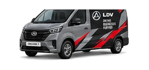 LDV eDeliver 7 in grey with custom van vinyl graphics, front three-quarter view.