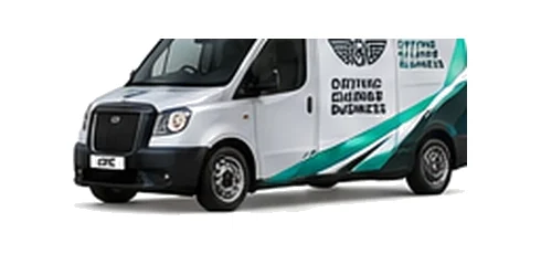 LEVC VN5 City in silver with custom van vinyl graphics, front three-quarter view.
