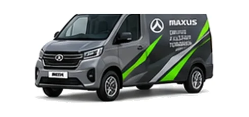 Maxus Deliver 7 in grey with custom van vinyl graphics, front three-quarter view.