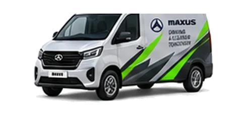 Maxus Deliver 7 in silver with custom van vinyl graphics, front three-quarter view.
