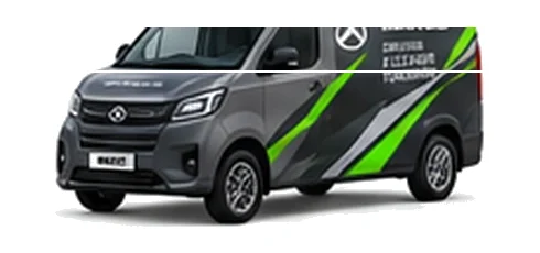 Maxus eDeliver 3 in grey with custom van vinyl graphics, front three-quarter view.