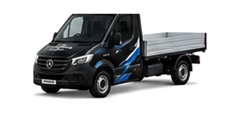 Mercedes Benz Sprinter Chassis Cab in black with custom van vinyl graphics, front three-quarter view.