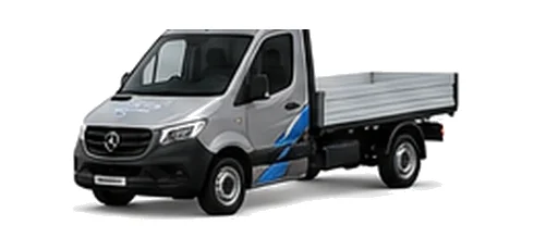 Mercedes Benz Sprinter Chassis Cab in grey with custom van vinyl graphics, front three-quarter view.
