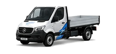 Mercedes Benz Sprinter Chassis Cab in silver with custom van vinyl graphics, front three-quarter view.