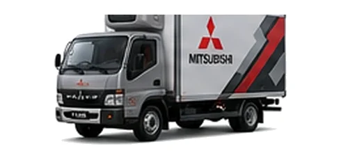 Mitsubishi Canter Fuso in grey with custom van vinyl graphics, front three-quarter view.