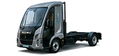 Modec Chassis Cab in grey with custom van vinyl graphics, front three-quarter view.