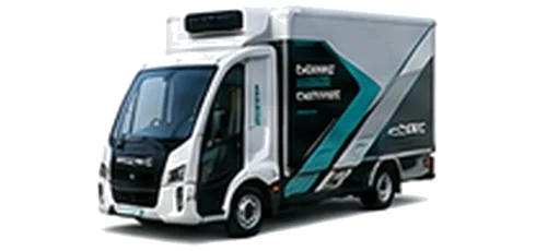 Modec Parcel Box in white with custom van vinyl graphics, front three-quarter view.