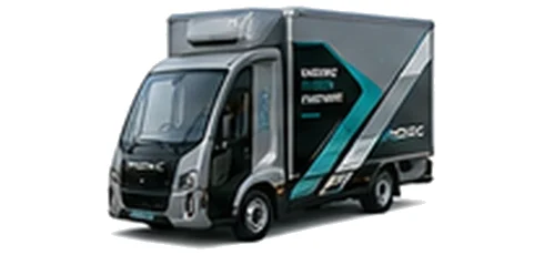 Modec Parcel Box in grey with custom van vinyl graphics, front three-quarter view.