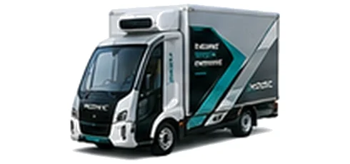 Modec Parcel Box in silver with custom van vinyl graphics, front three-quarter view.