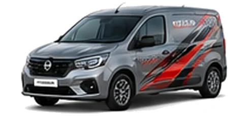 Nissan Townstar in grey with custom van vinyl graphics, front three-quarter view.