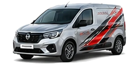 Nissan Townstar in silver with custom van vinyl graphics, front three-quarter view.