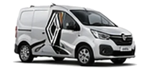 Renault Kangoo in silver with custom van vinyl graphics, front three-quarter view.