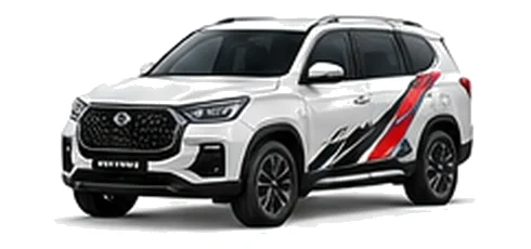 Ssangyong Rexton Commercial in Grand White with custom van vinyl graphics, front three-quarter view.