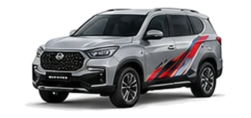 Ssangyong Rexton Commercial in Silent Silver with custom van vinyl graphics, front three-quarter view.