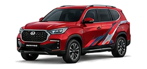 Ssangyong Rexton Commercial in Cherry Red with custom van vinyl graphics, front three-quarter view.