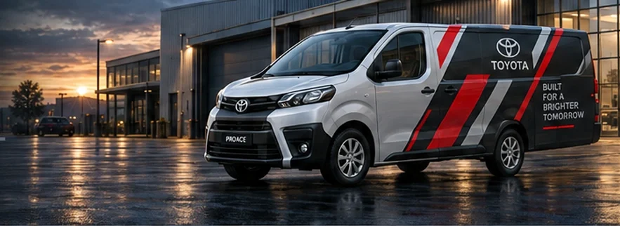 Toyota van with custom vinyl graphics