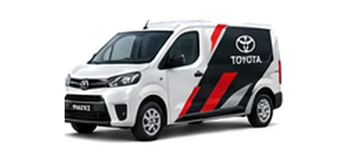 Toyota Proace City in white with custom van vinyl graphics, front three-quarter view.