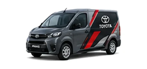 Toyota Proace City in grey with custom van vinyl graphics, front three-quarter view.