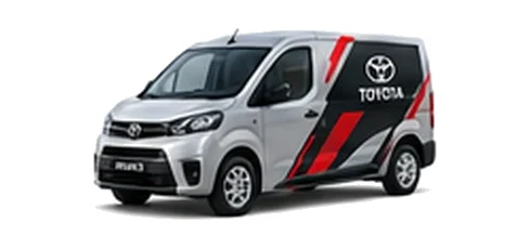 Toyota Proace City in silver with custom van vinyl graphics, front three-quarter view.