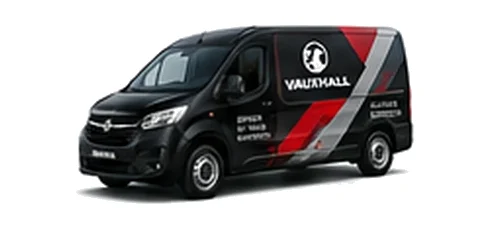 Vauxhall Combo Cargo in black with custom van vinyl graphics, front three-quarter view.