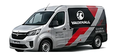 Vauxhall Combo Electric in silver with custom van vinyl graphics, front three-quarter view.