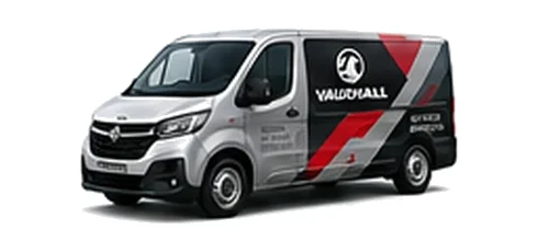 Vauxhall Vivaro in silver with custom van vinyl graphics, front three-quarter view.