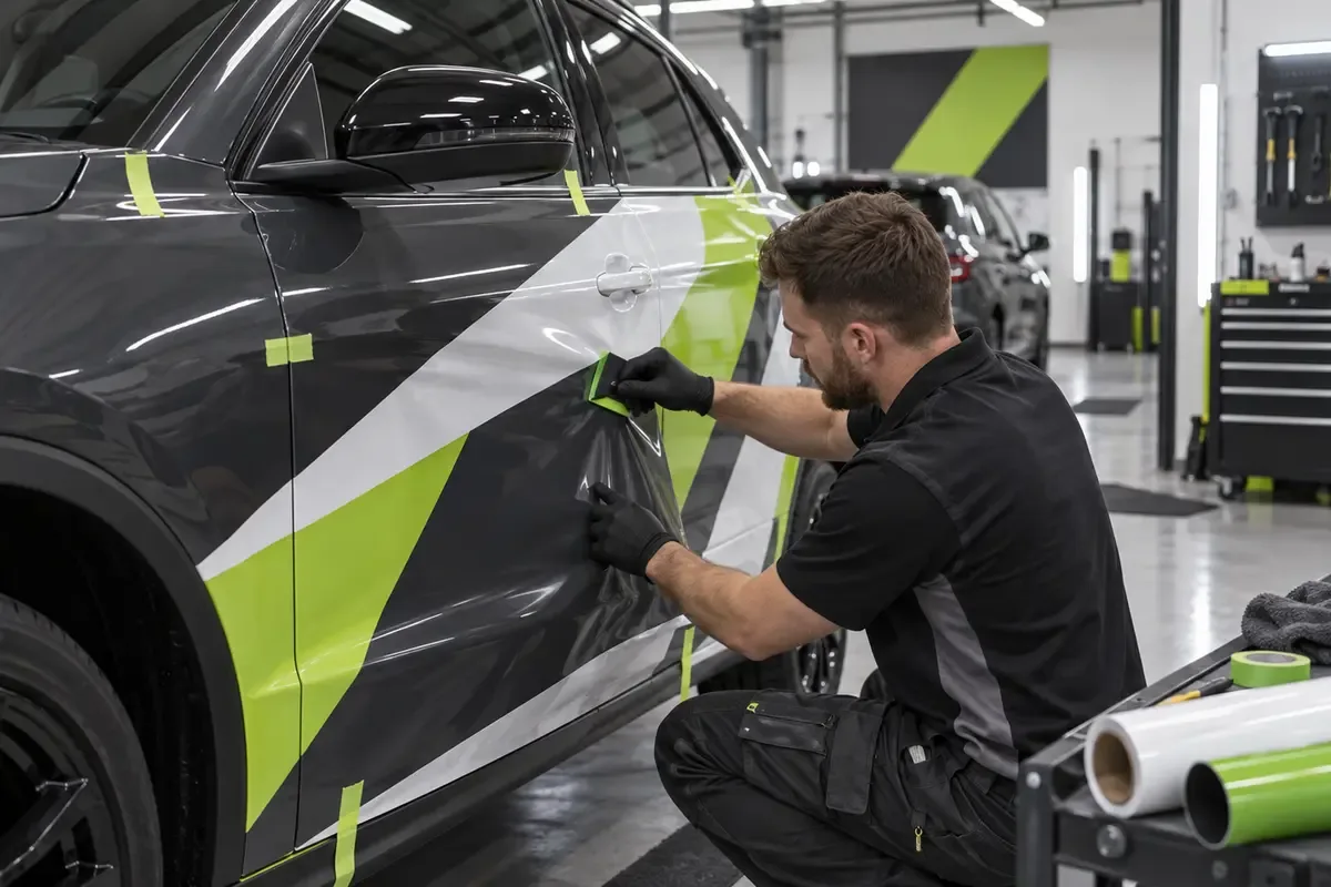 Professional vehicle graphics application at the Race Car Graphics Norwich fitting centre