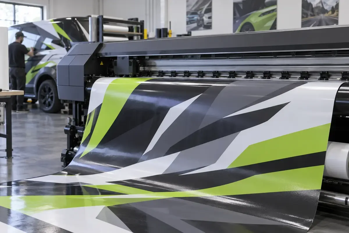 Vehicle graphics livery being produced on a large-format printer